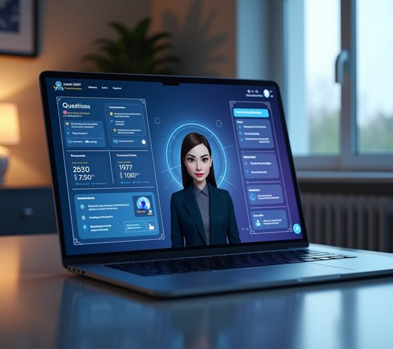 Person speaking to a laptop camera in a home office, no text, no logos, no readable UI, no legible numbers