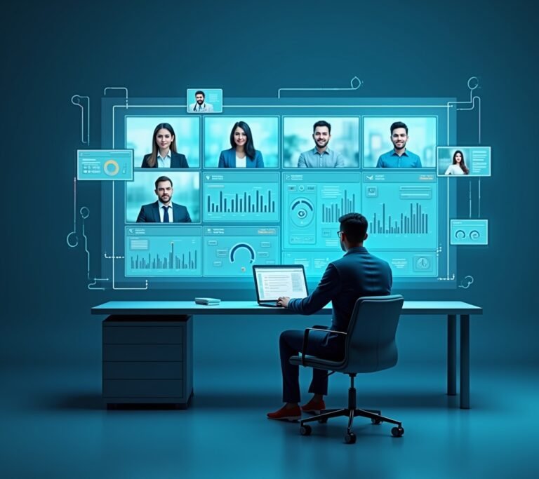 Person on a video call with a laptop in a well-lit room, no text, no logos, no readable UI, no legible numbers