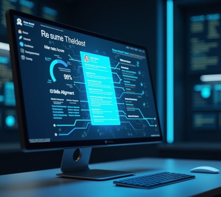 Illustration of a resume document being scanned by abstract digital lines, no text, no logos, no readable UI, no legible numbers